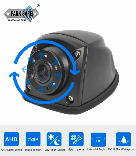 Parksafe 26-041CIR Heavy Duty Universal AHD IR Side Mirror 4 pin Adjustable 360` Lens Camera with 4Pin Cable Connection