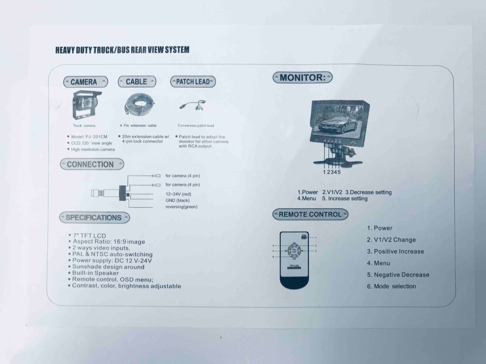 Parksafe 26-044 Heavy Duty 7" Monitor & Reverse Camera System Parksafe