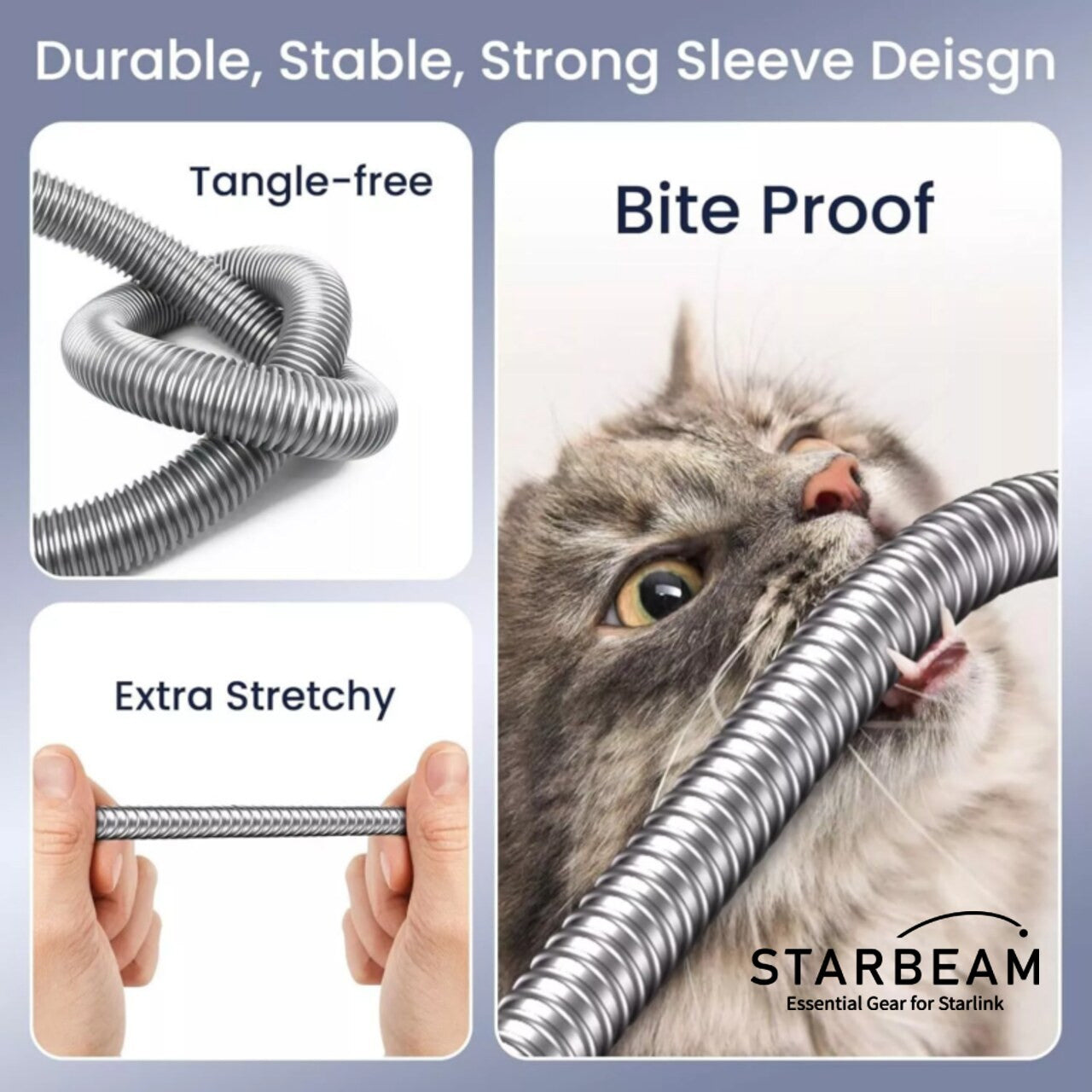 STARBEAM Starlink Gen3 Outdoor Armoured Stainless Steel Sleeve Ethernet Cable 23m