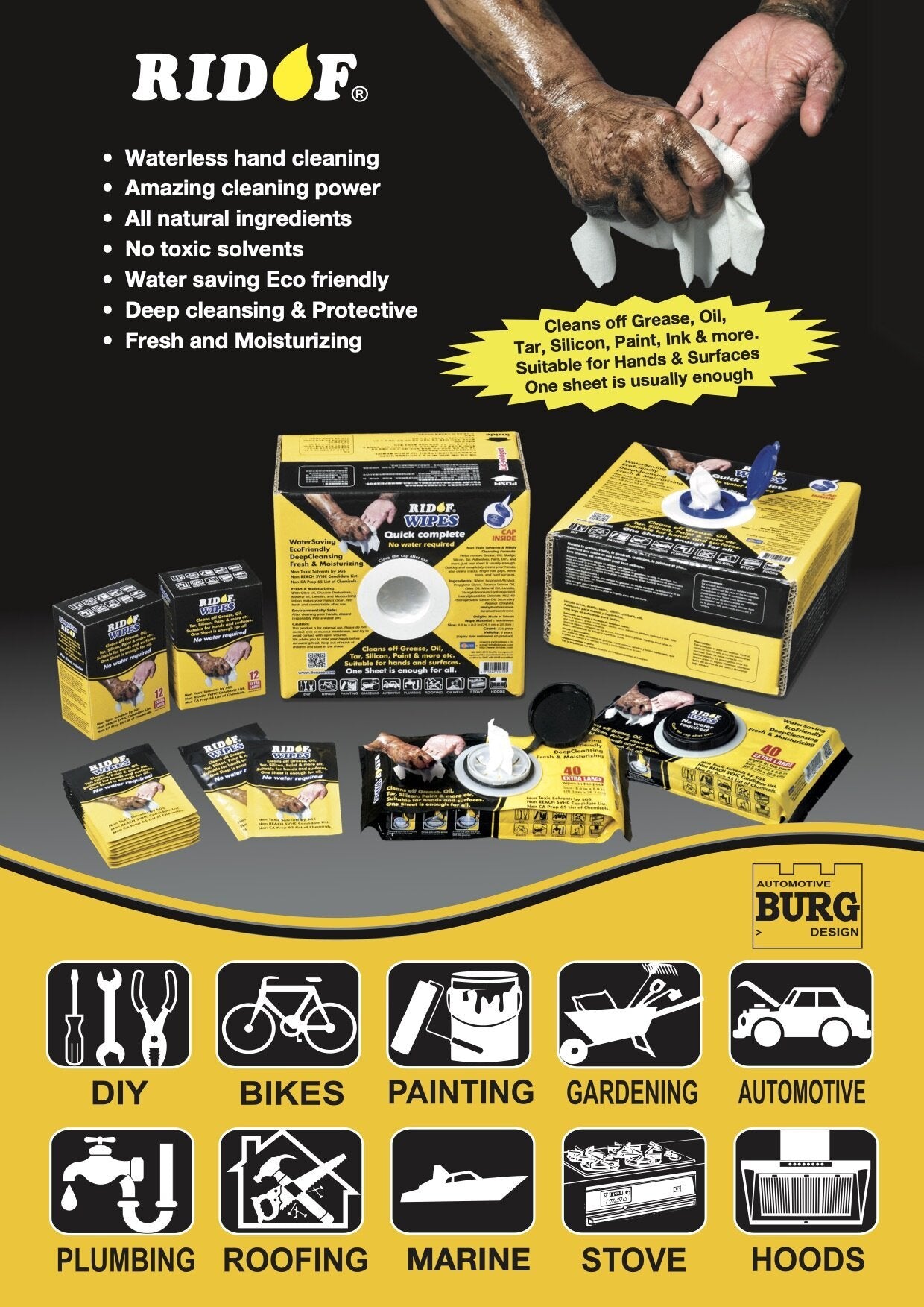 RIDOF®Wipes Hygienic & Santising Hand & Surface Cleaning Wipes - 80 Pack RIDOF Wipes DONZEE