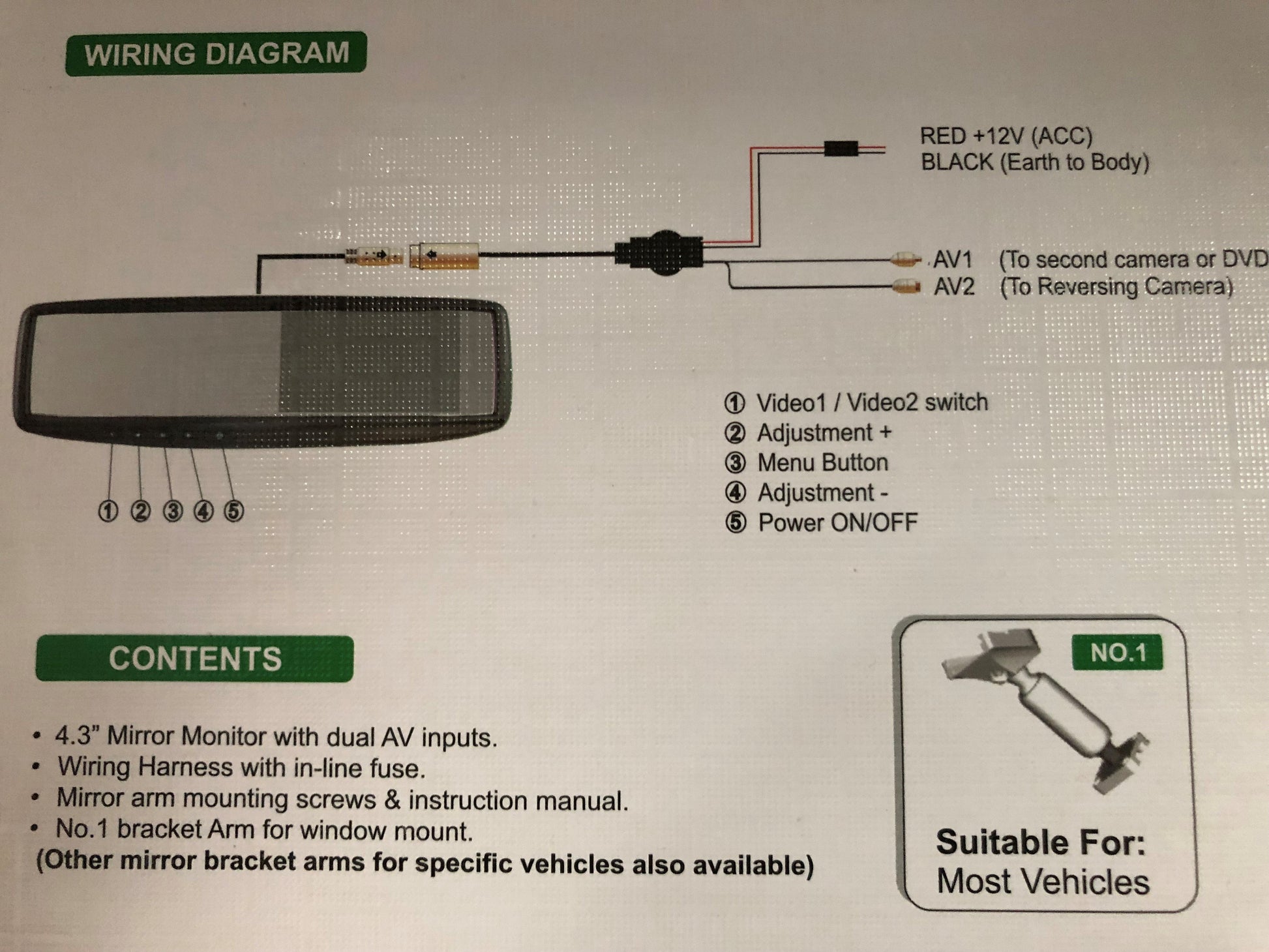 Parksafe CD-CM057-V2 4.3″ Replacement Mirror Monitor & Camera Combo Parksafe