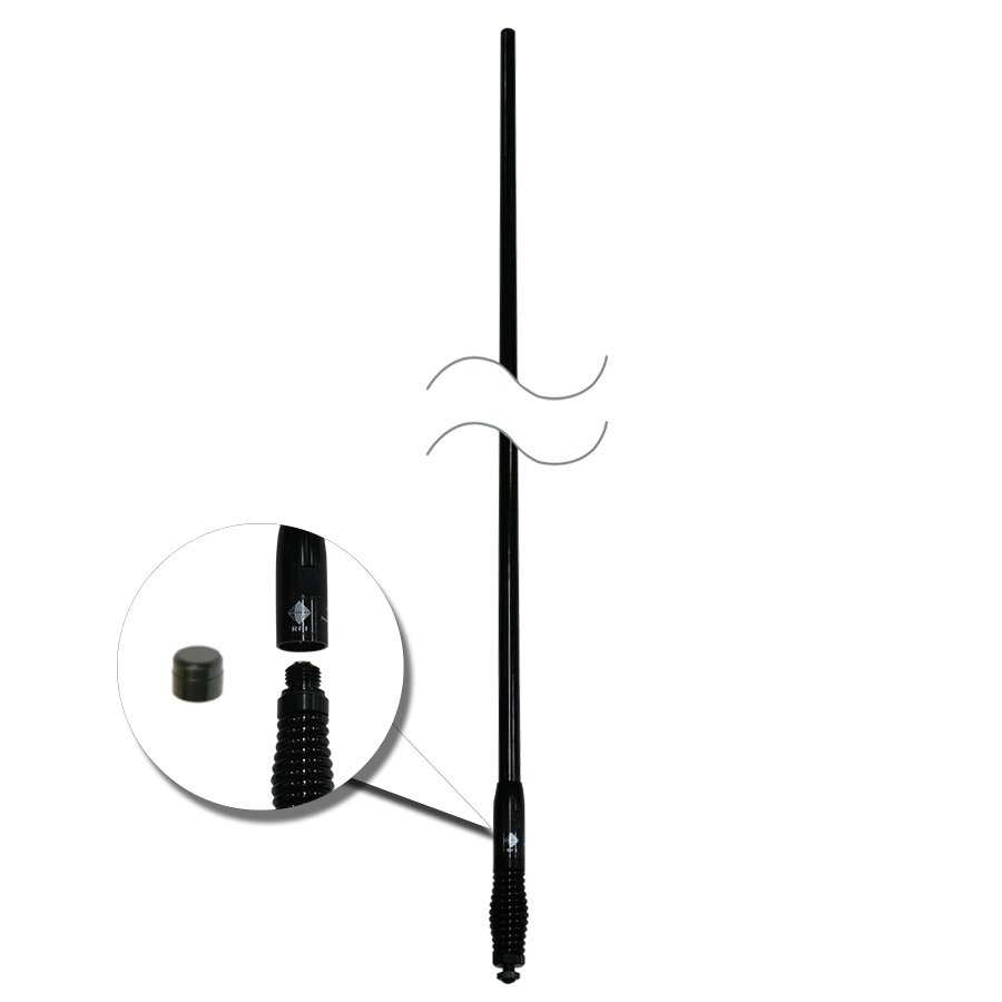 RFI CDQ5000-B Q-Fit UHF CB 477Mhz Collinear Antenna - Black / Black Chrome Spring 970mm RFI