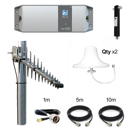 CEL-FI GO STATIONARY TELSTRA - 11DBI LPDA7030 | 2x DAS 6DBI 6938-SOC150 OMNI DIRECTIONAL CEILING MOUNT ANTENNAS WITH 2-WAY SPLITTER BUNDLE