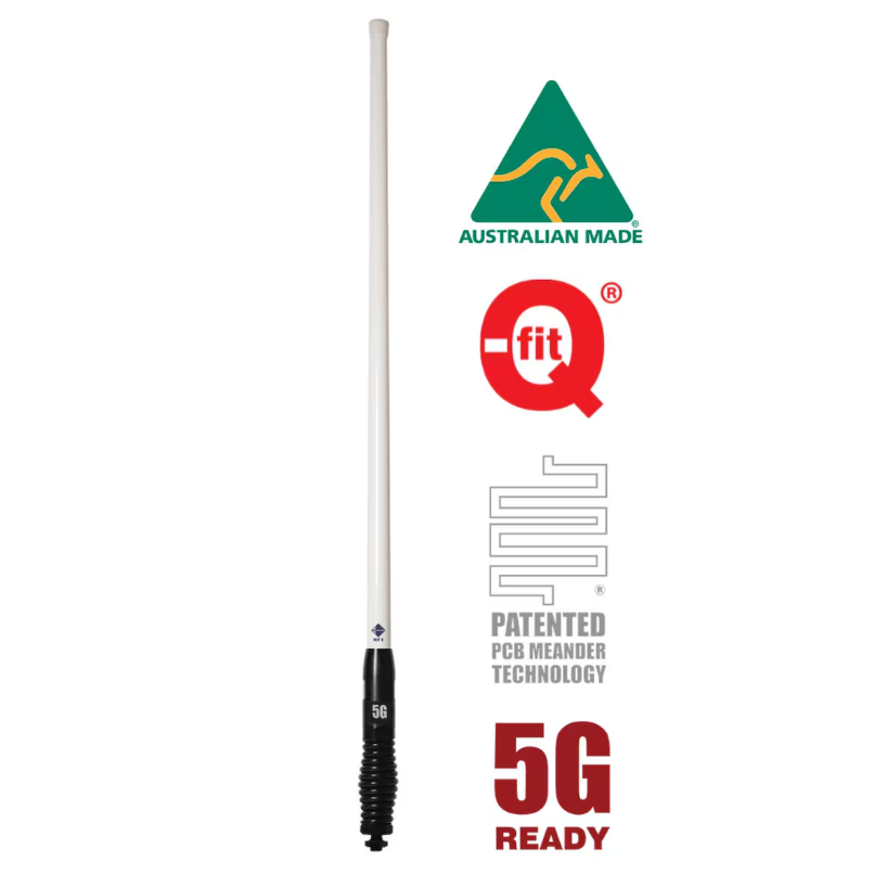 RFI CDQ8195-WB 5G Q-Fit LTE 6.5dBi Collinear Antenna (698-3800MHz); 5m SMA(M) - White/Black Spring 975mm