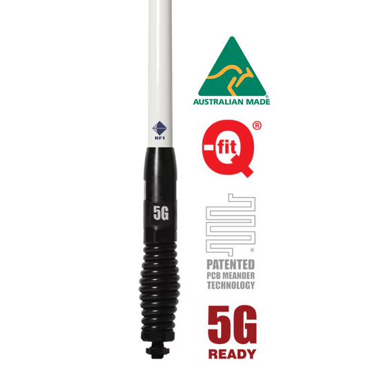 RFI CDQ8195-WB 5G Q-Fit LTE 6.5dBi Collinear Antenna (698-3800MHz); 5m SMA(M) - White/Black Spring 975mm