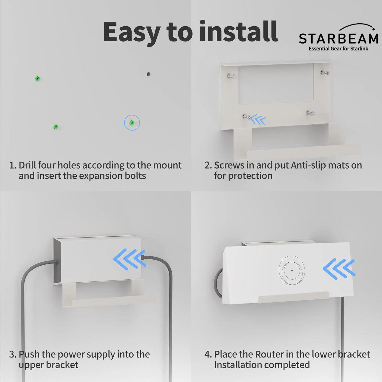 Starlink (Gen 3 Standard)Space-Saving Router & Power Supply Wall Mount Kit