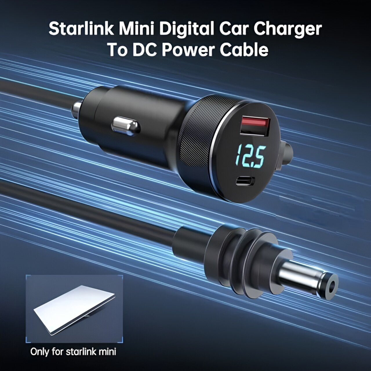 Starlink Mini 12/24V DC 3m LCD Screen Cigarette Lighter Power Cable