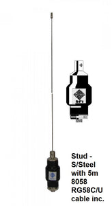 RFI CD50-68-73 UHF Ground Independent Mopole Antenna (450-520MHz) - Threaded Stud -S/Steel with 5m 8058 RG58C/U RFI